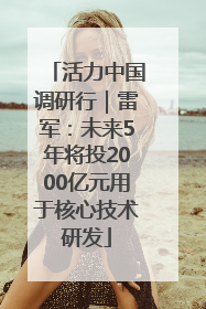 活力中国调研行｜雷军：未来5年将投2000亿元用于核心技术研发